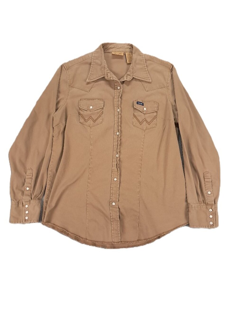 Wrangler Western Pearl Snap Shirt Women Large Tan Stretch Long Sleeve LW1031T